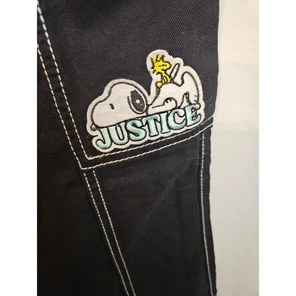 Justice Peanuts Snoopy Black Cargo Pants with Chain Size 12